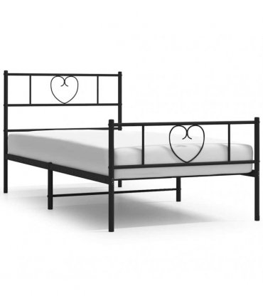 vidaXL Metal Bed Frame without Mattress with Footboard Bla — Size: 100 x 190 cm, Model: with headboard & footboard — V0671965426
