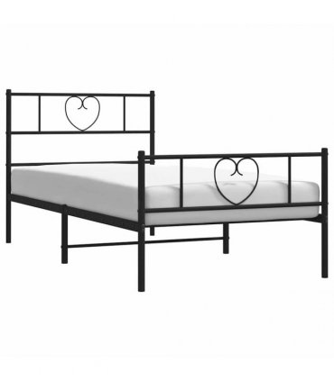 vidaXL Metal Bed Frame without Mattress with Footboard Bla — Size: 100 x 190 cm, Model: with headboard & footboard — V0671965426