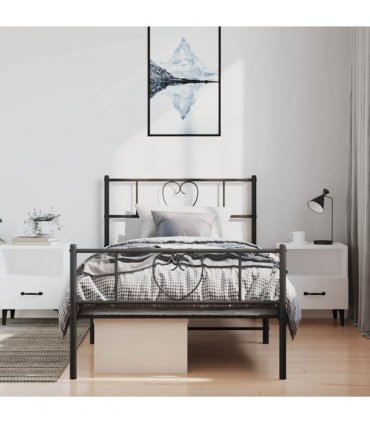 vidaXL Metal Bed Frame without Mattress with Footboard Bla — Size: 100 x 190 cm, Model: with headboard & footboard — V0671965426