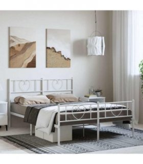 vidaXL Metal Bed Frame without Mattress with Footboard Whi — Size: 135 x 190 cm, Model: with headboard & footboard — V0671965428