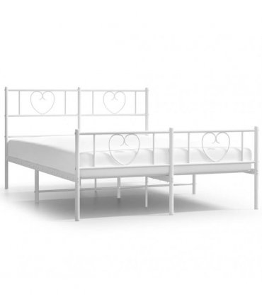 vidaXL Metal Bed Frame without Mattress with Footboard Whi — Size: 135 x 190 cm, Model: with headboard & footboard — V0671965428