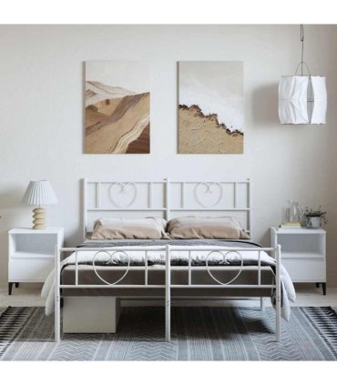 vidaXL Metal Bed Frame without Mattress with Footboard Whi — Size: 135 x 190 cm, Model: with headboard & footboard — V0671965428