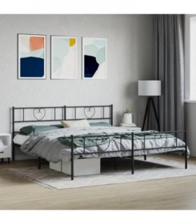 vidaXL Metal Bed Frame without Mattress with Footboard Bla — Size: 180 x 200 cm, Model: with headboard & footboard — V0671965430