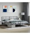 vidaXL Metal Bed Frame without Mattress with Footboard Bla — Size: 180 x 200 cm, Model: with headboard & footboard — V0671965430