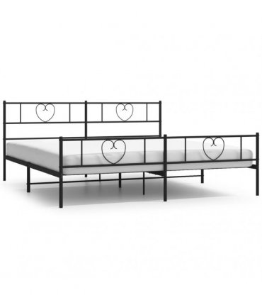 vidaXL Metal Bed Frame without Mattress with Footboard Bla — Size: 180 x 200 cm, Model: with headboard & footboard — V0671965430