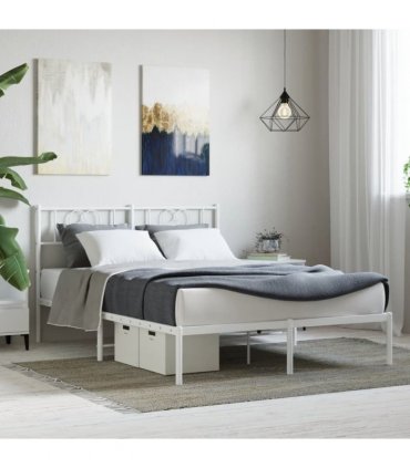 vidaXL Metal Bed Frame without Mattress with Headboard White 160x200cm — Size: 160 x 200 cm — V0671965437
