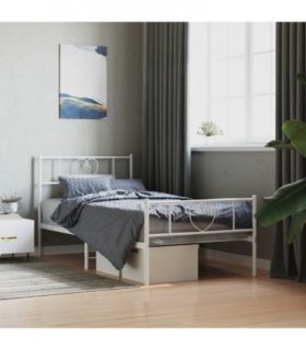 vidaXL Metal Bed Frame without Mattress with Footboard Whit — Size: 90 x 200 cm, Model: with headboard & footboard — V0671965438