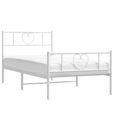 vidaXL Metal Bed Frame without Mattress with Footboard Whit — Size: 90 x 200 cm, Model: with headboard & footboard — V0671965438