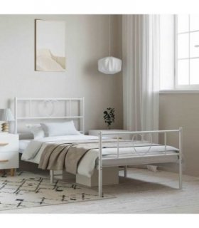 vidaXL Metal Bed Frame without Mattress with Footboard Whi — Size: 100 x 200 cm, Model: with headboard & footboard — V0671965441
