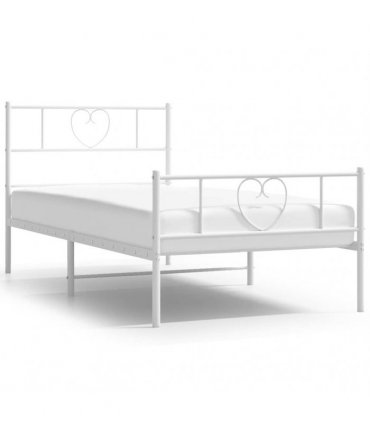 vidaXL Metal Bed Frame without Mattress with Footboard Whi — Size: 100 x 200 cm, Model: with headboard & footboard — V0671965441