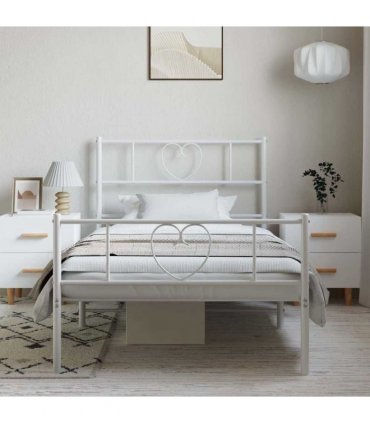 vidaXL Metal Bed Frame without Mattress with Footboard Whi — Size: 100 x 200 cm, Model: with headboard & footboard — V0671965441