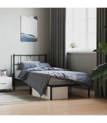 vidaXL Metal Bed Frame without Mattress with Headboard Black 80x200cm — Size: 80 x 200 cm — V0671965442