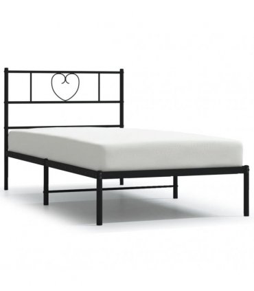 vidaXL Metal Bed Frame without Mattress with Headboard Black 80x200cm — Size: 80 x 200 cm — V0671965442