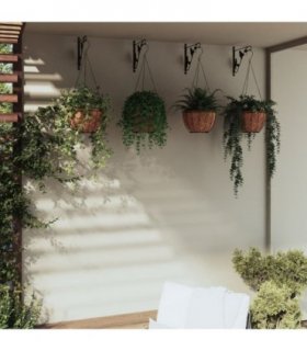 vidaXL Hanging Basket Brackets with Planters 4 pcs Black Steel — Size: Ø 30 x 52 cm