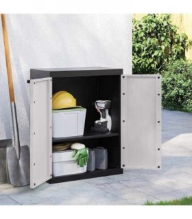 vidaXL Outdoor Storage Cabinet Grey and Black 65x37x85 cm PP — Size: 65 x 37 x 85 cm