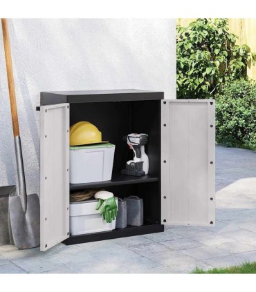 vidaXL Outdoor Storage Cabinet Grey and Black 65x37x85 cm PP — Size: 65 x 37 x 85 cm