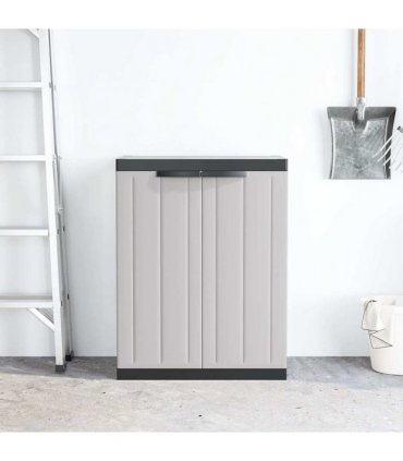 vidaXL Outdoor Storage Cabinet Grey and Black 65x37x85 cm PP — Size: 65 x 37 x 85 cm