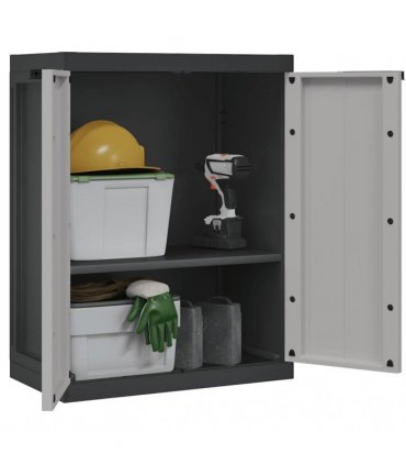 vidaXL Outdoor Storage Cabinet Grey and Black 65x37x85 cm PP — Size: 65 x 37 x 85 cm