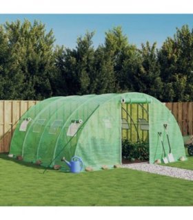 vidaXL Greenhouse with Steel Frame Green 16 m² 4x4x2 m — Size: 4 x 4 x 2 m