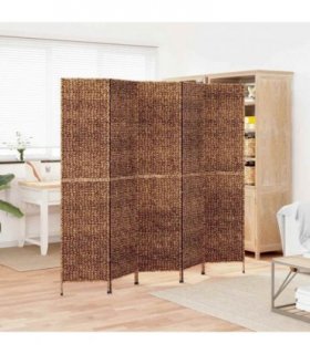 vidaXL Room Divider 5-Panel Brown 205x180 cm Water Hyacinth — Size: 205 x 180 cm