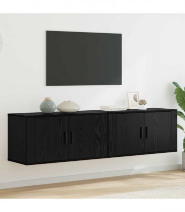 vidaXL Wall-mounted TV Cabinet Set 2 pcs Black Oak 80 x 34.5 x 40 cm