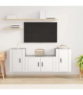 vidaXL 3 Piece TV Cabinet Set White Engineered Wood — V0671965865