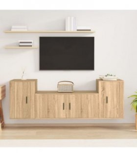 vidaXL 3 Piece TV Cabinet Set Sonoma Oak Engineered Wood — V0671965867