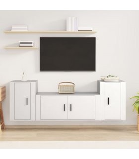 vidaXL 3 Piece TV Cabinet Set White Engineered Wood — V0671965869
