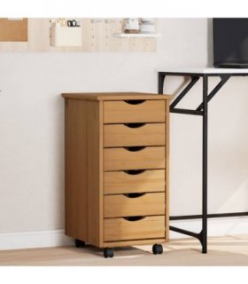vidaXL Rolling Cabinet with Drawers MOSS Honey Brown Solid Wood Pine — Size: 34 x 39 x 65.5 cm