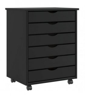 vidaXL Rolling Cabinet with Drawers MOSS Black Solid Wood Pine — Size: 53 x 39 x 65.5 cm