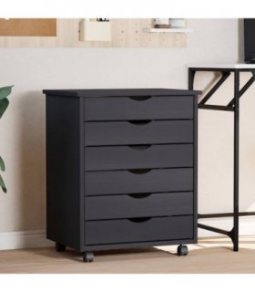 vidaXL Rolling Cabinet with Drawers MOSS Grey Solid Wood Pine — Size: 53 x 39 x 65.5 cm