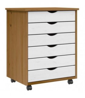 vidaXL Rolling Cabinet with Drawers MOSS Honey Brown Solid Wood Pine — Colour: honey brown and white, Size: 53 x 39 x 65.5 cm