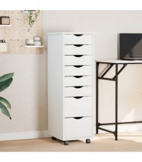 vidaXL Rolling Cabinet with Drawers MOSS White Solid Wood Pine — Size: 34 x 39 x 103 cm