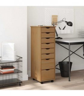 vidaXL Rolling Cabinet with Drawers MOSS Honey Brown Solid Wood Pine — Size: 34 x 39 x 103 cm