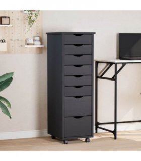 vidaXL Rolling Cabinet | MOSS Grey | Solid pine wood, engineered wood, plastic — Size: 34 x 39 x 103 cm