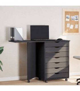 vidaXL Rolling Cabinet with Desk MOSS Grey Solid Wood Pine