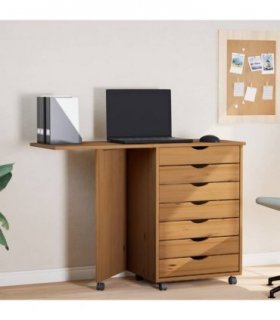 vidaXL Rolling Cabinet with Desk MOSS Honey Brown Solid Wood Pine