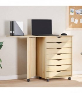 vidaXL Rolling Cabinet with Desk MOSS Clear Varnish Solid Pine wood — Colour: Brown