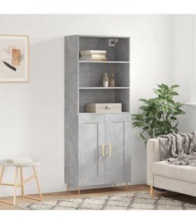 vidaXL Highboard Concrete Grey 69.5x34x180 cm Engineered Wood — Model: 2 wood doors — V0671966702
