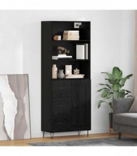 vidaXL Highboard with Drawer 2 pcs Black Oak Engineered Wood — Model: 1 wood door 3 drawers
