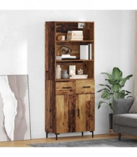 vidaXL Highboard Old Wood 69.5 x 34 x 180 cm Engineered Wood — Model: 2 doors 2 drawers — V0671966761
