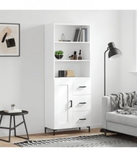 vidaXL Highboard White 69.5x34x180 cm Engineered Wood — Model: 1 wood door 3 drawers — V0671966776