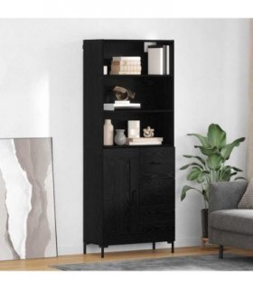vidaXL Highboard Black Oak 69.5 x 34 x 180 cm Engineered Wood — Model: 1 wood door 3 drawers
