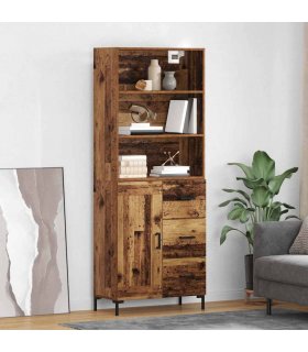 vidaXL Highboard Old Wood 69.5 x 34 x 180 cm Engineered Wood — Model: 1 wood door 3 drawers