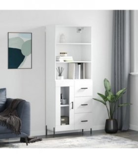 vidaXL Highboard White 69.5x34x180 cm Engineered Wood — Model: 1 glass door 3 drawers
