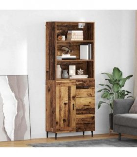 vidaXL Highboard Old Wood 69.5 x 34 x 180 cm Engineered Wood and Glass — Model: 1 wood door 3 drawers