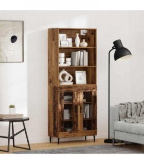 vidaXL Highboard Old Wood 69.5 x 34 x 180 cm Engineered Wood and Glass — Model: 2 glass doors