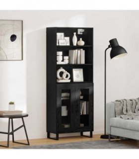 vidaXL Highboard 2 pcs Black Oak Engineered Wood — Model: 2 glass doors — V0671966889