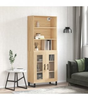 vidaXL Highboard Sonoma Oak 69.5x34x180 cm Engineered Wood — Model: 2 glass doors — V0671966892