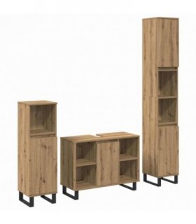 vidaXL Bathroom Furniture Set with Storage 3 pcs Brown Engineered wood — Colour: Artisan oak